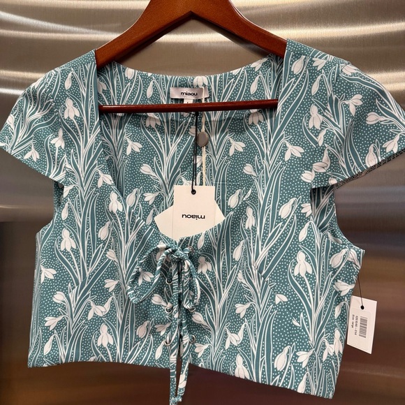NWT Miaou Arielle Lace Up front Cropped Top in teal / white brand new crop - Picture 5 of 15